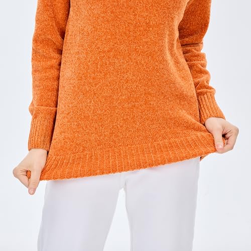 Image of Simple&Opulence Women's Chenille Sweater Crewneck Long Sleeve Pullover Ribbed Cuff Hem Round Neck Jumper Tops