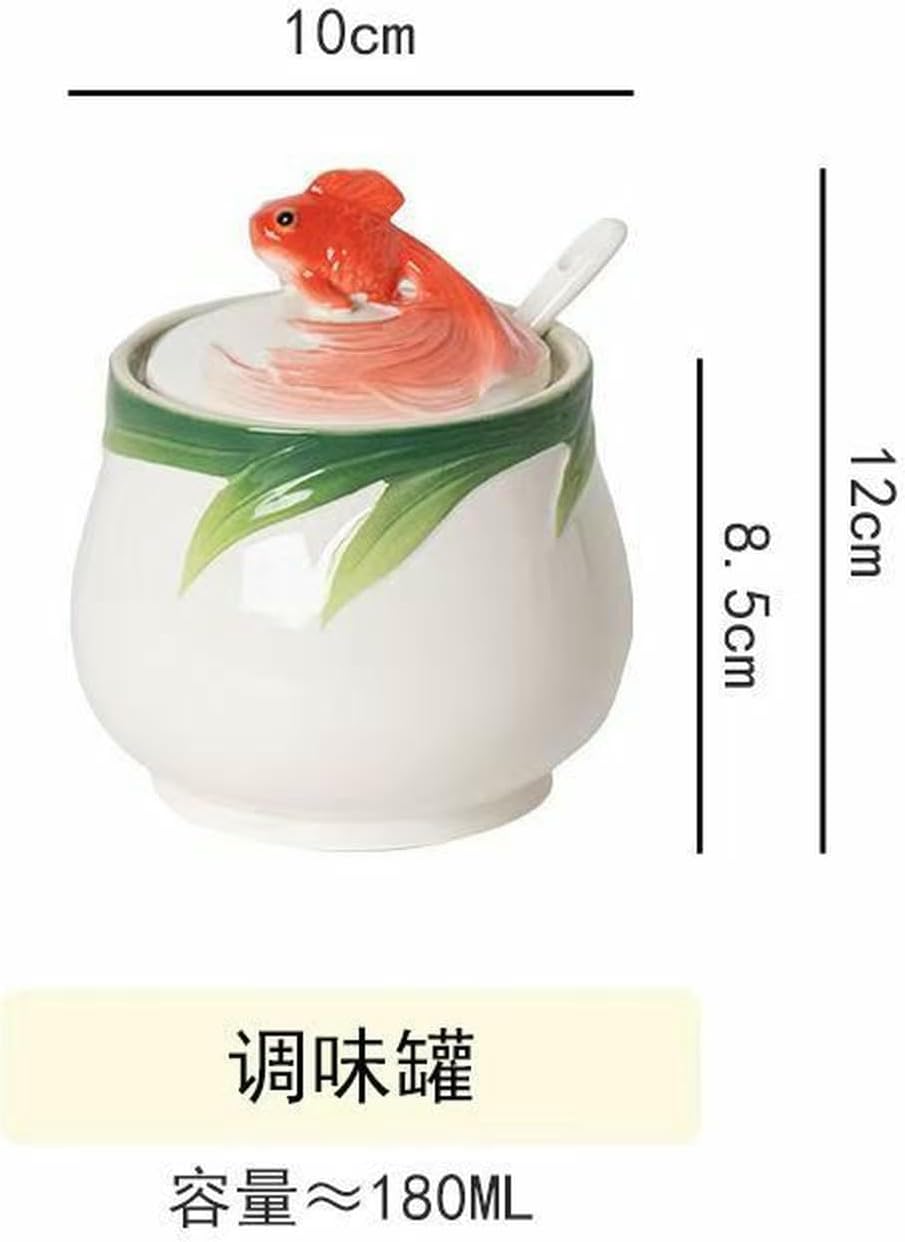 Ceramic white seasoning pot with spoon kitchen household moisture-proof seasoning box-white