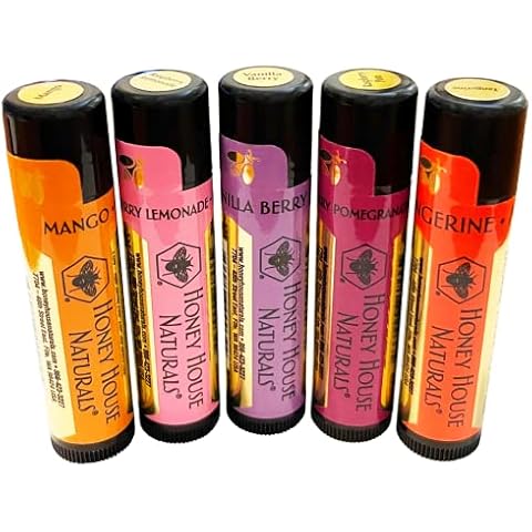 Honey House Naturals Lip Butter Gift Set – Rich & Anti-Aging – All Natural Ultra Moisturizing Lip Butter Infused with Essential Oils - 5 Piece Set - Made in the USA Cover