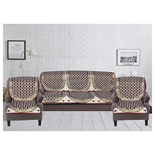 Zesture Home Luxurious Jacquard Weaved Checkered Bricks Design 6 Piece Protective Sofa Cover and Chair Cover Set,slipcover, 5 Seater (3 +1 + 1)