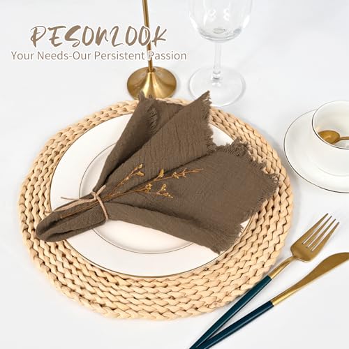 Pesonlook 24 Pcs Brown Cotton Cloth Napkins with Fringe, 16x16 Inch by Pesonlook - Used condition - Image 6