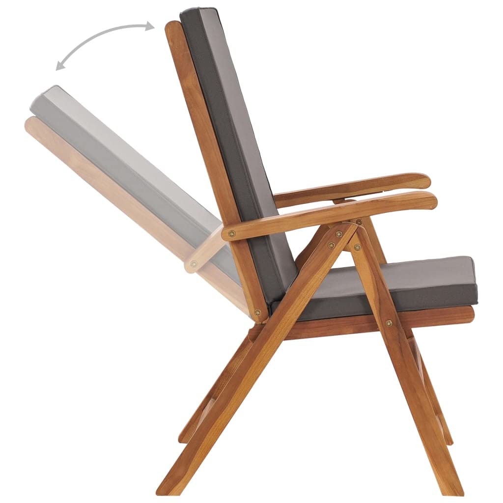 vidaXL 2X Teca Maciza Sillas de Jardín Reclinables y Cojines Asiento de Terraza Patio Parque Exterior Interior Aire Libre Plegable Gris