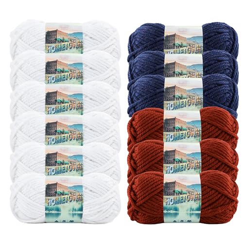 Image of Lion Brand Yarn, Hometown Super Bulky Yarn for Crochet and Knitting, Americana Pack, Red White Blue, 12 Skeins, Fourth of July Crafts, Decor, USA 250 Anniversary