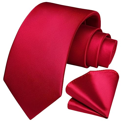 Image of HISDERN Mens Solid Color Ties Formal Satin Necktie and Pocket Square Set Classic Wedding Business Tie & Handkerchief