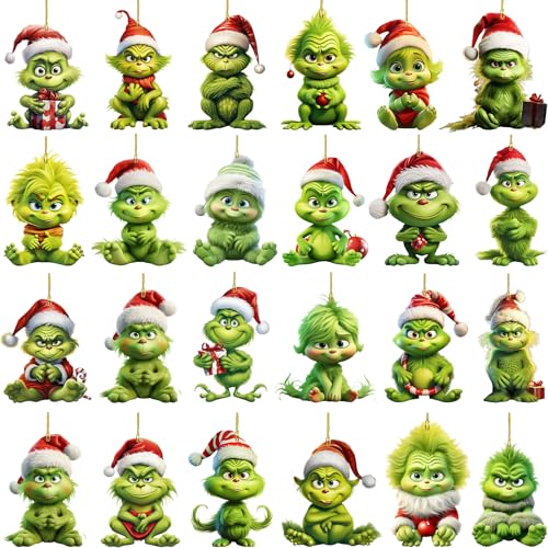 24 Stück Grinch Weihnachtsdeko Anhänger,Grinch Deko...
