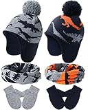 6 Pieces Winter Toddler Boys Hat Dinosaur Warm Mittens Scarf Set Pompom Baby Beanie Knitted Baby Hat Scarf Gloves Earflap (Modern Color) -  SATINIOR