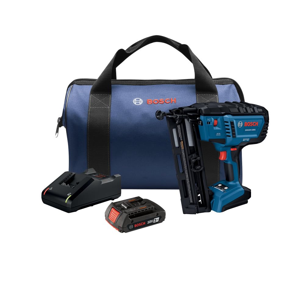 Bosch GNH18V-16MAB12-RT 18V Brushless Lithium-Ion 16-Gauge Cordless Angled Finish Nailer Kit (2 Ah) (Renewed)