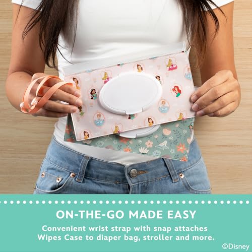 Image of Disney Baby by J.L. Childress Reusable Wet Wipes Case Pouch - Refillable Baby Wipes Dispenser, Travel Essential for On the Go, Portable Holder with Wrist Strap - Princess, 2 Pack