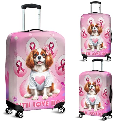 Faith Love Hope Cavalier King Charles Spaniel Breast Cancer Awareness Survivor Travel Luggage Cover Dog Lover Gifts Suitcase Dust Protective Decor - 020172