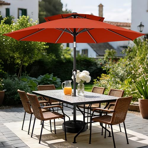 Image of AreShark 9ft 2 Tiers Patio Umbrella - Outdoor Umbrella Waterproof UV Protection, Market Table Umbrella w /Push Button Tilt&Crank for Pool, Porch, Garden(Red)