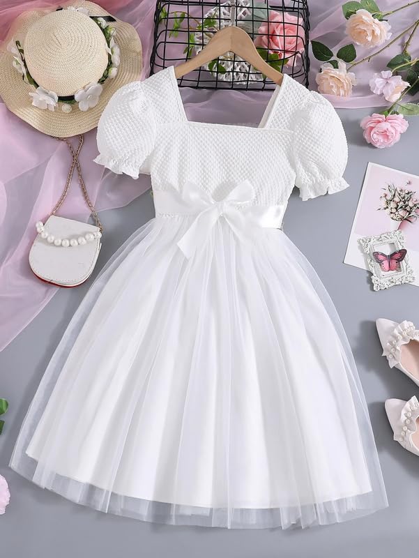 Image of Niren Enterprise Floral Embroidery Work Belt Short Sleeve Square Neck Boxer and net Flared Baby Girl Frock, Pack of 1