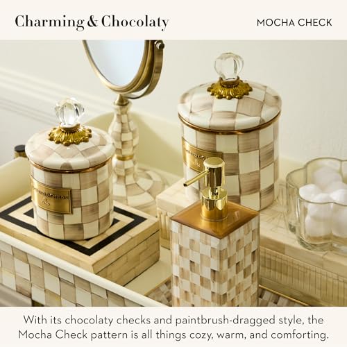 Image of MACKENZIE-CHILDS Glass Soap Pump, Brown-and-White Mocha Check