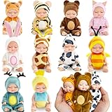 Haawooky 10 Pcs Mini Baby Dolls,4 inch Lifelike Realistic Baby Dolls with Animal Clothes,Cute Small Baby Doll for Girls Kids Easter Basket Valentine Birthday
