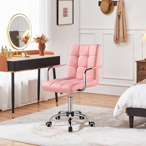 Sedia a Rotelle da Ufficio Scrivania Girevole Imbottita in Ecopelle Ergonomica Altezza Regolabile Rosa - Sedia gaming - Immagine 1