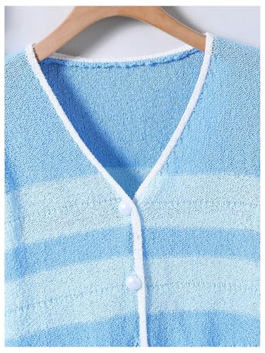 MakeMeChic Girl's Striped V Neck Button Down Cardigan Sweater Faux Fur Long Sleeve Sweaters3