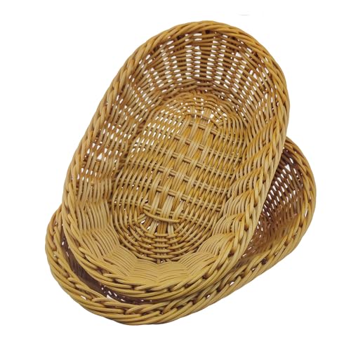 ANRUIDE 2 Pack Polyester Wicker Bread Basket Imitation Rattan Braid Basket Woven Table Food Fruit Vegetable Service Basket for Restaurant Service Display Home Outdoor Dining Room