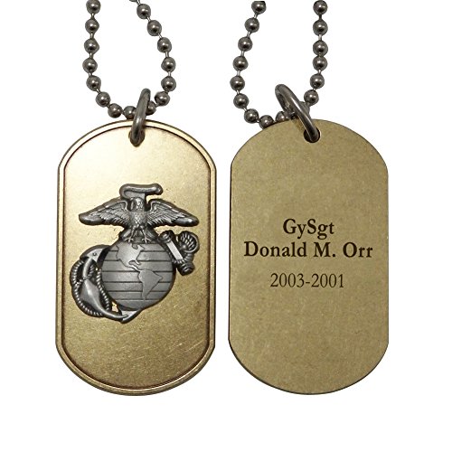 Indiana Metal Craft US Marine Corps Brass Dog Tag with Pewter EGA Emblem and Personalization Made in USA