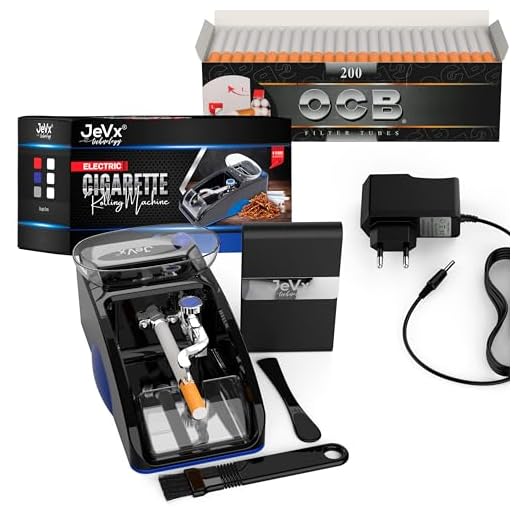 JeVx Maquina Liadora de Tabaco + 200 Tubos con Filtro OCB - Entubador Electrico para LLenado de Cigarros Entubar Cigarrillos de Fumar Entubadora Electrica para Liar (Azul)