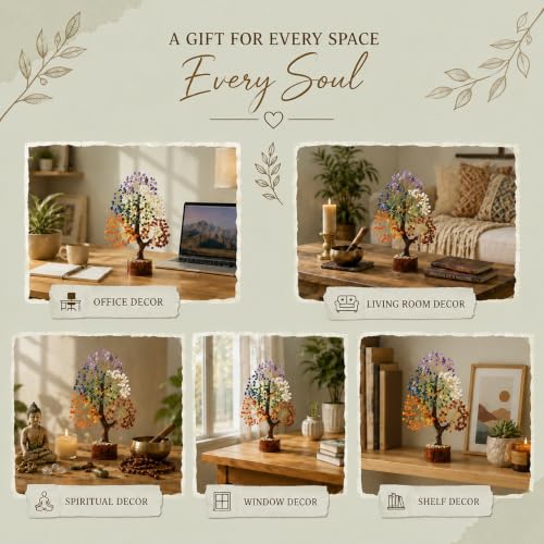 Image of Crocon Crystal Tree of Life 7 Chakra Healing Crystal Trees, Birthday Gifts Women, Sister & Mom | Home Decor, Gemstone Trees for Positive Energy, Good Luck Office Desk Decor, Housewarming Gift Home