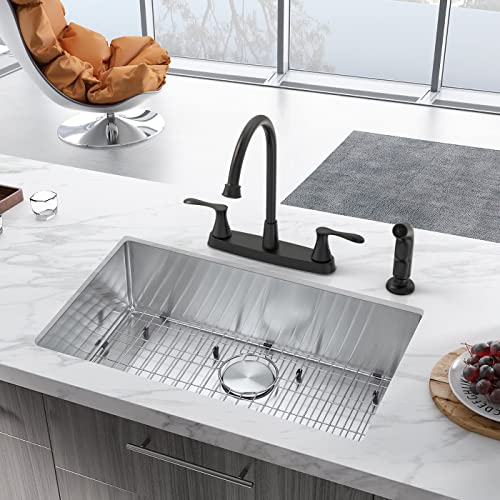 Gowin Kitchen Faucet With Sprayer,Black Kitchen Faucet, High Arc 2 Handle Kitchen Sink Faucet,Stainless Steel 3 Or 4 Hole Kitchen Faucet With Side Sprayer,8 Inch Centerset Faucet For Kitchen Sink #TOP6