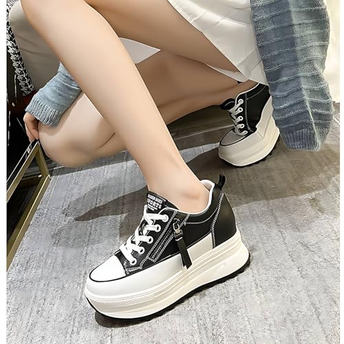 5cm Platform Flat 2cm Hidden Heel Women Casaul Shoes lace up Split Leather Female Fashion Sneakers TPR Sole3