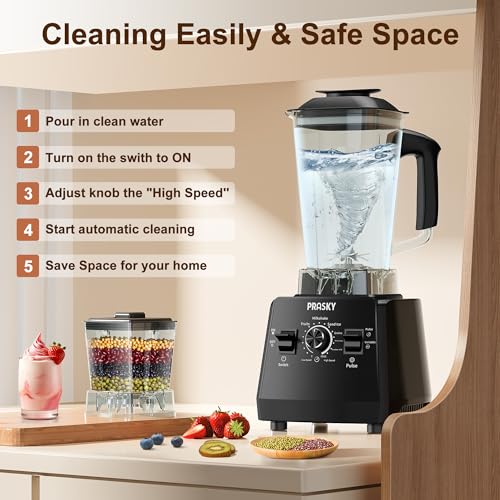 Image of Professional Blender, Blenders for Smoothies, PRASKY Max.2400Watts /1000Watts Blender and Grinder Combo 25000RPM Powerful Kitchen 68oz BPA Free 2 Containers Countertop Blenders for Ice-Black