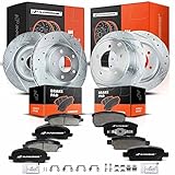 A-Premium Front and Rear Drilled and Slotted Disc Brake Rotors + Ceramic Pads Kit Compatible with Select Chrysler, Dodge and Jeep Models - 200, Sebring, Caliber, Compass, Patriot, 12-PC Set