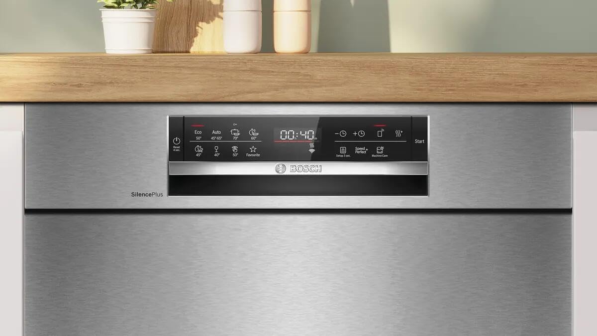 Bosch SMU6ECS12E Serie 6 - Lavavajillas empotrable bajo encimera, Home Connect, zona extra limpia: lavado intenso para la suciedad más difícil, asistente de lavado, acero, 60 cm