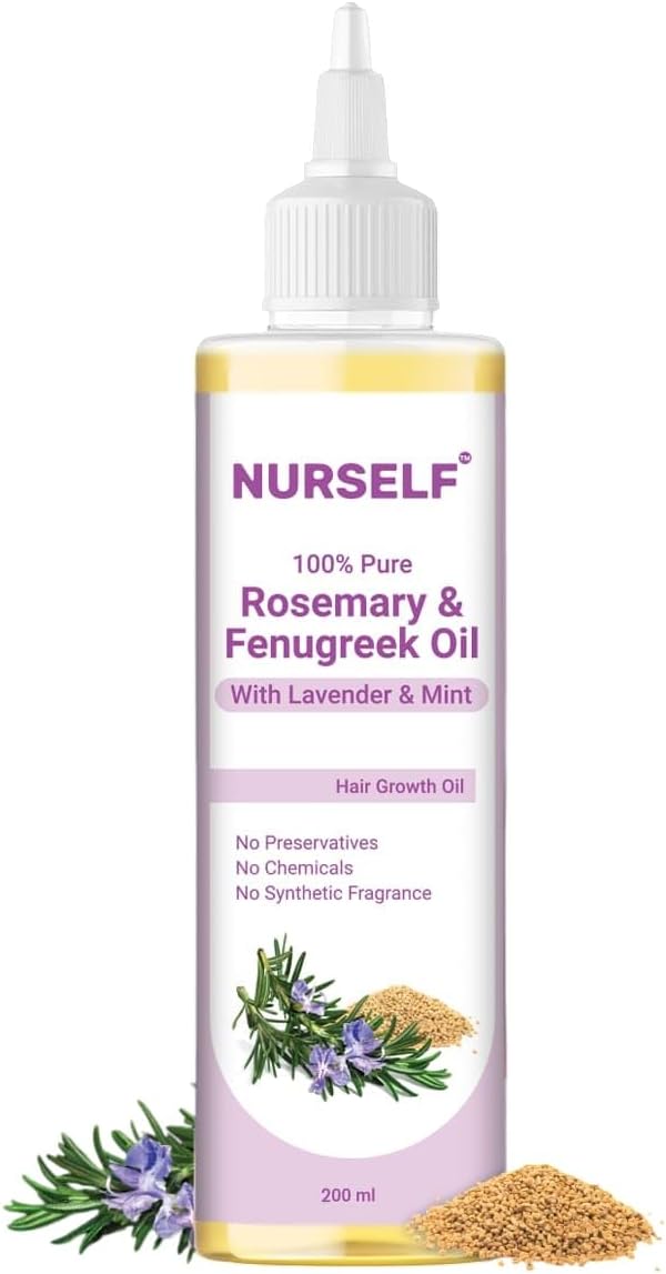 100% Pure Rosemary & Fenugreek Oil for Hair Growth, 200 ml, Rosemary Cold Pressed oil for Hairfall Control, Dandruff & Thickening, Natural Oil for Dry & Frizzy Hair, Unisex, Healthy Scalp