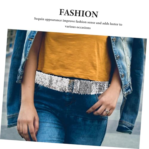 4Pcs Sequin Waist Belt for Women Double Buckle Elastic Cinch Belt Black Gold Silver and Red for Disco Parties Weddings and Casual Events3