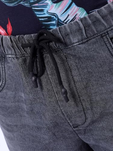 Image of The Indian Garage Co Men Regular Fit Solid Mid-Rise Stretchable Denim Cargo Joggers