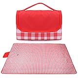 Manta de Picnic Manta Impermeable - 150 x 200 cm Manta de Picnic Plegable, Alfombra de Picnic de Viaje Lavable Manta Camping en la Playa para Barbacoa al Aire Libre Senderismo Parque Jardín (Rojo)