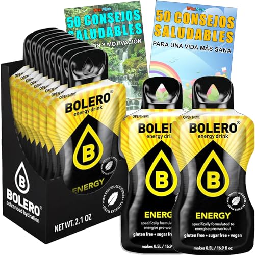 Lote Bebida Bolero (24 x 9 Gr) Sabor ENERGY Hidratante con Vitamina C, Sin Azúcar + Tarjeta con 100 Consejos Saludables y Vida Sana x WikiMark (24 Sobres + Tarjeta 100 Consejos, ENERGY)