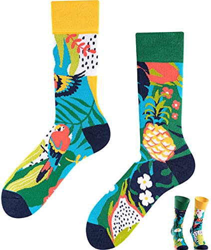 TODO Colours Lustige Socken mit Motiv - Mehrfarbige Bunte Verrückte für Herren und Damen (35-38 Ananas Papagei)