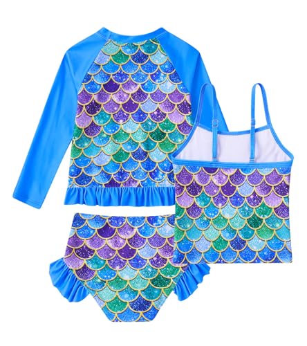 Image of BFUSTYLE Girls Swimsuit 3 Pieces Rash Guard Kids Long Sleeves Bathing Suit 3-8 Years Sun Proction Swimwear Tankini