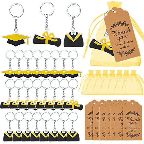 24 Sets 2026 Graduation Party Favors Set Include Graduation Keychains Cap Certificate Gown Key Chains with Organza Bags and Thank You Tags for Graduation Themed Celebration Party Decorations Supplies