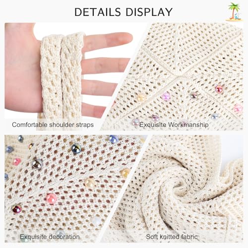 Image of Crochet Tote Bag for Women Mesh Summer Beach Bag Large Knitted Bag Woven Shoulder Handbag Vacation Aesthetic Hobo Bag Travel