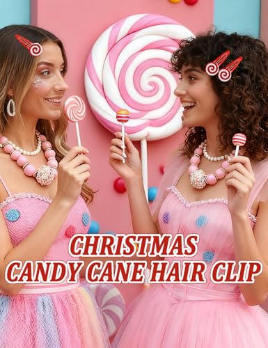8PCS Christmas Candy Cane Hair clip for Girl Candy Peppermint Stripe Hairpin Lollipop Candy Cane Hair Accessory for Woman XMAS Christmas Stocking Stuffers Birthday Halloween (White + Red) miniatura 4