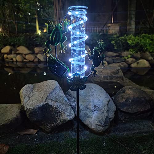 Joybee Frog Rain Gauge Solar Garden Stake, Frog Waterproof Solar Lights,Rain Gauge Outdoor Decorative With 7 Inch Glass Tube For Yard Garden Patio Lawn Decorations #TOP2