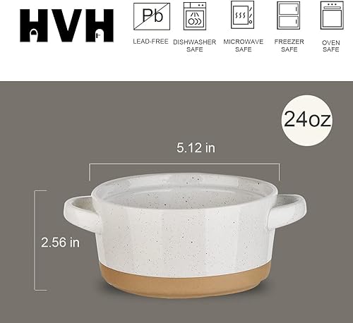 Miniatura 10 de HVH Juego de 4 cuencos de sopa con asas, aptos para microondas, tazón grande de sopa de 24 onzas para sopa, cereales, frío, estofado de res, cuencos