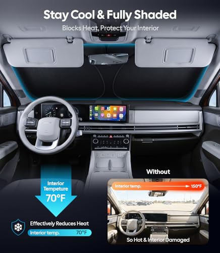 Image of for Hyundai Santa Fe Windshield Sunshade [OEM Design, 100% Sun Blockage] Foldable Heat Insulation Sun Shade with Storage Bag, for Hyundai Santa Fe (2019-2026), Silver Coating