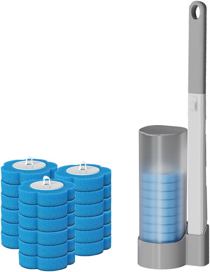 Toilet Wand Kit, Disposable Toilet Brush with Holder, Disposable Toilet Cleaning System with 24