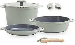 Brinox, Jogo de Panelas Empilhável Brinox Loft 7 Peças Antiaderente Ceramic Life, Cabo Removível e Fundo de Indução – Verde