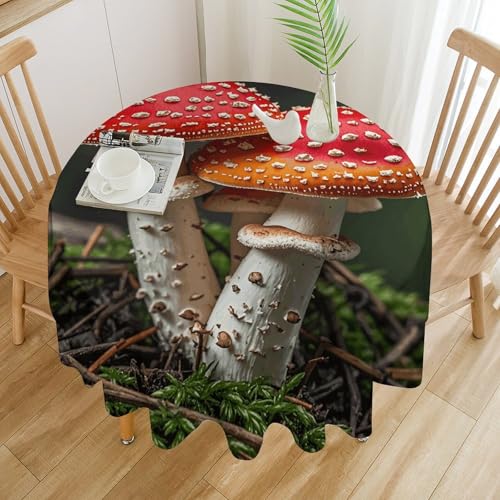 Nappe ronde lavable en machine imprimé champignons 177cm en polyester robuste - 4