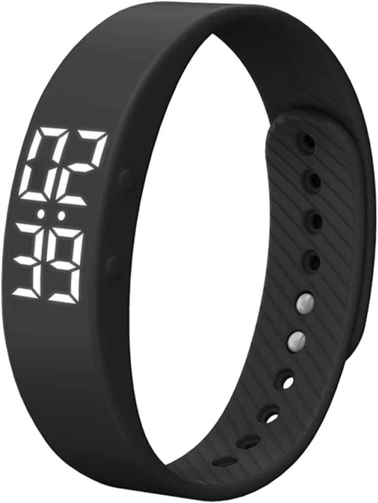 OSALADI Intelligent Led Fitness Tracker Adjustable Water-Resistant Step Counter and Alarm Clock for Daily Exercise Black