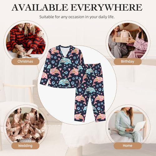 Image of Women'S Long Sleeve Pajama Set Soft Loungewear Button-Down Top & Elastic Waist Pants S- 2XL