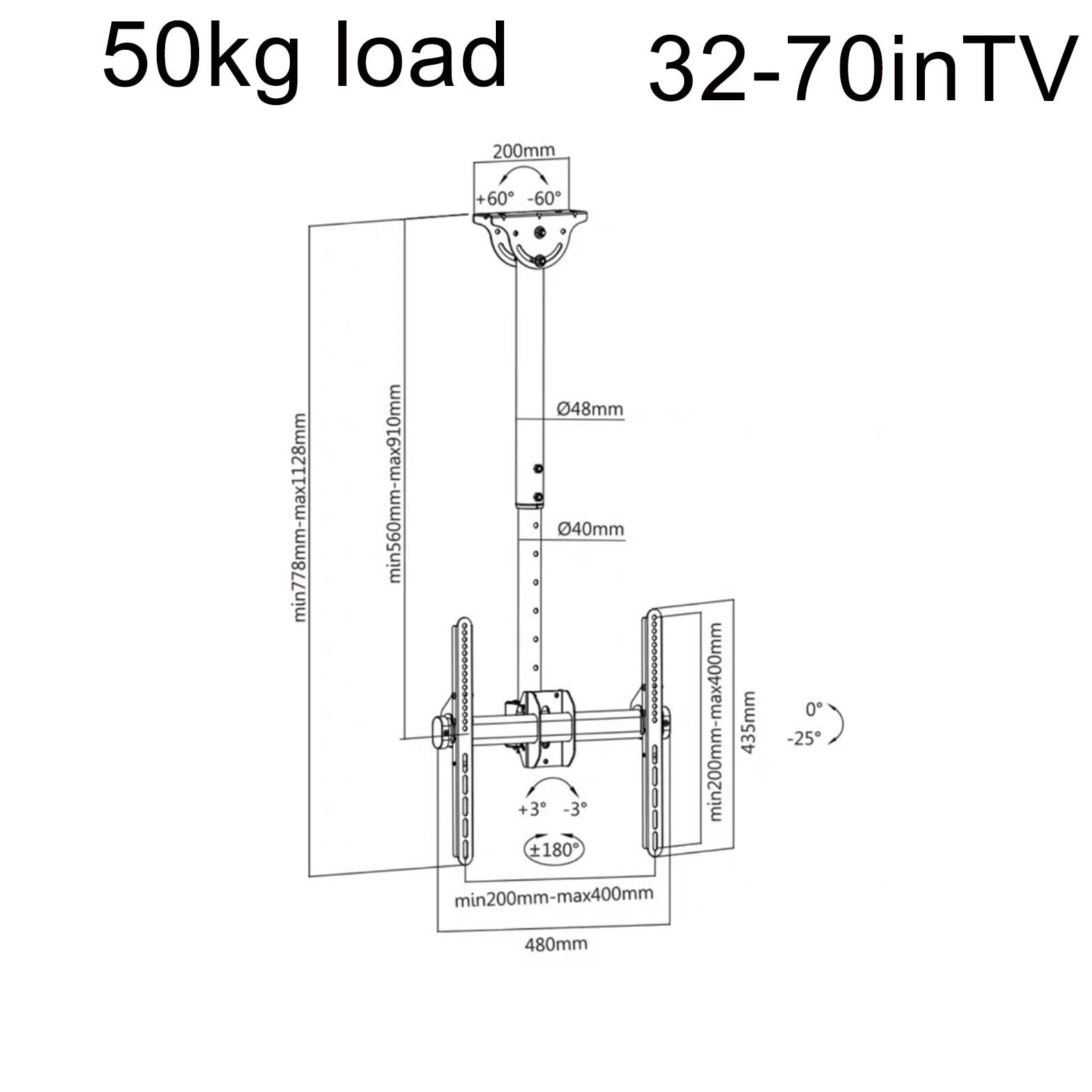 Soporte universal para TV – Soporte giratorio para pantallas planas/curvas, se adapta a la mayoría de televisores LED LCD de 37 a 80 pulgadas, adecuado para techos planos o inclinados