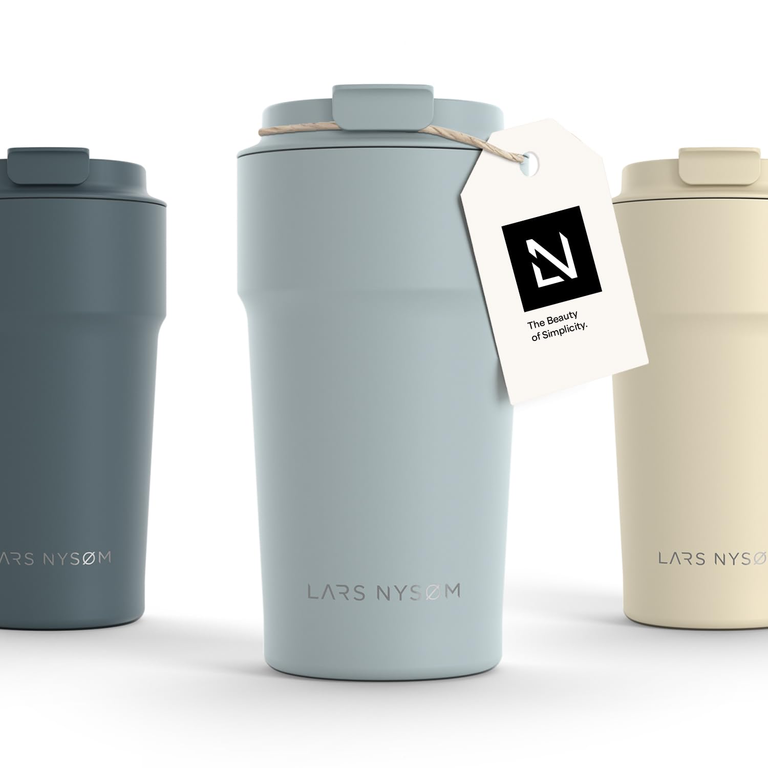 LARS NYSØM Thermo Kaffeebecher to go 500ml | Travel Mug 0,5 Liter mit Isolierung | Auslaufsicherer Edelstahl Thermobecher für Kaffee und Tee unterwegs | Teebecher (Sky Blue, 500ml)