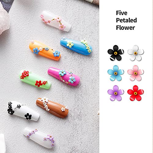 3D Colorful Flower Nail Charms White Pink Blue Purple Red Black Flowers Acrylic Nail Art Decals Charms With Pearls Metal Golden Round Beads For Nail Art Diy Crafting Decal Accessories #TOP2