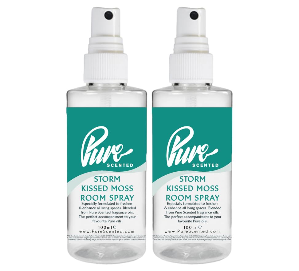 "Pure Scented 200ml Room & Fabric Sprays 2 x 100ml Suitable For Home, Car, Caravan, Work, Gym Bags, Odour Eliminators (2 x 100ml, Storm Kissed Moss)"